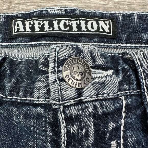 Affliction Men's ACE Jeans Size 30 (32x33 Actual) Distressed Thrashed Grunge - Picture 6 of 16